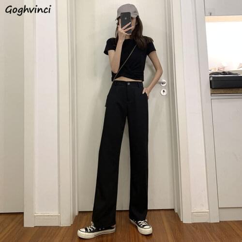 Casual Pants Women High-waist Chiffon Drape Korean Style Slender Black Womens Leisure Trousers All-match Slim Ulzzang Summer New