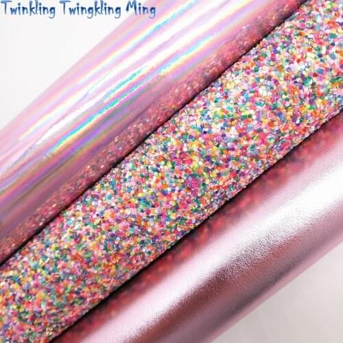 PINK Glitter Fabirc, Faux Leather Fabric, Iridescent Synthetic Leather Fabric Sheets For Bow A4 21x29CM Twinkling Ming XM561