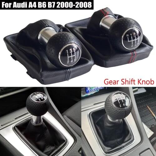 5 6 Speed Shifter Car Real Leather Boot Gear Shift Knob Head Lever Cover Accessories For Audi A4 B6 B7 2000-2008