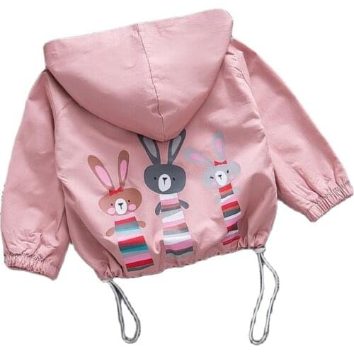 Spring Autumn baby Jacket For Girls Cute rabbit family cartoon Coat Baby Kids Jackets Child Hooded Outerwear Infant Girls Coat