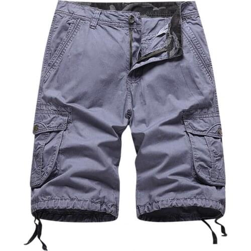 Summer Men Solid Color Cargo Shorts Casual Baggy Skin-friendly Cotton Blend Multi Pocket Army Military Tactical Shorts for Male