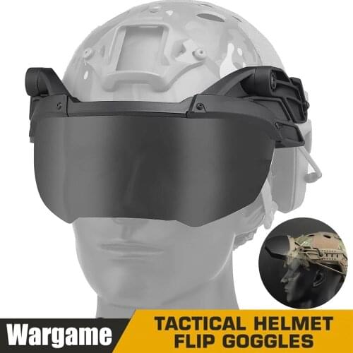 Tactical Helmet Flip Goggles Guide Rail Adjustable Windproof Anti Fog CS Wargame Paintball Helmet Flip Up Protective Mask Goggle