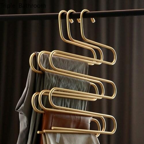 1 pc Golden Aluminum Alloy Hangers Multi-layer Drying Rack Wardrobe Clothing Trousers Home Storage Holder Garment Display Hanger