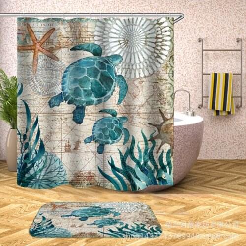 Turtle Digital Printing Waterproof Shower Octopus Household Bathroom Curtains Hook Polyester Fiber Fabric Bathroom Curtains