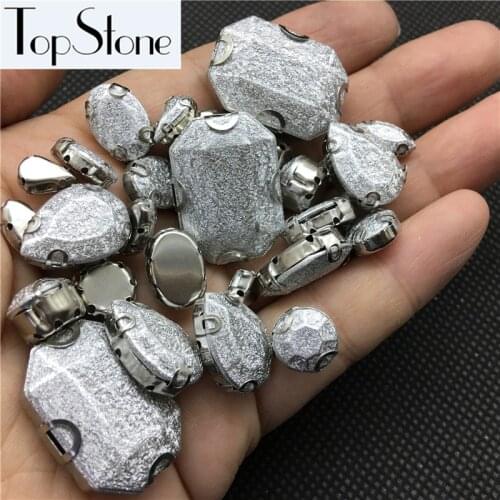 High Quality Mix Shapes Silver Velvet Color Resin Sew On Fancy Stone With Claw Setting for Sewing Dress Making