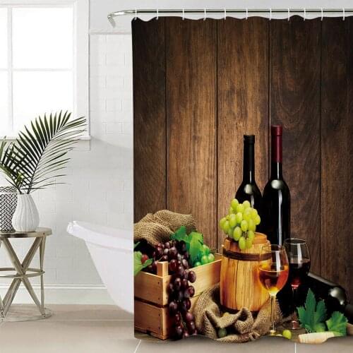 Wine Glass Wine Fruit Grapes Shower Curtain Bathroom Decorative Waterproof Polyester Fabric Curtain for Bathroom