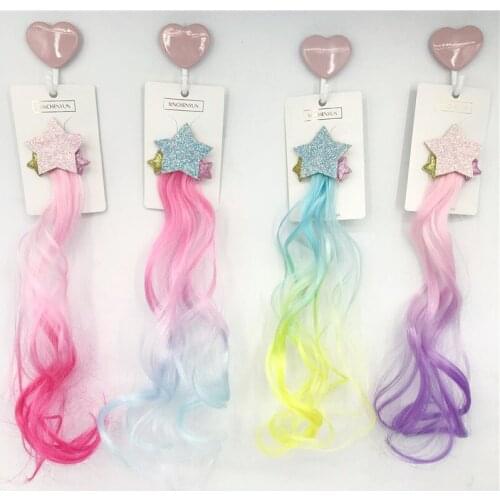Cheer Bows Cute Girls Star Wigs Hairpins Ponytail Kids Rainbow Lovely Girls Hair Clip For Hair Braider Hair Accessories