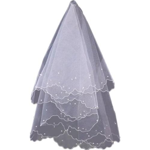Women Pearl Bridal Veils Wedding Dress Veil Layers Tulle Ribbon Edge Wedding Accessories