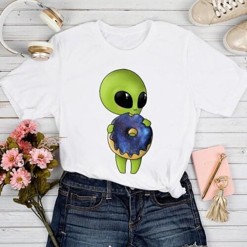 T-shirts Women Alien Space Funny Printing Cartoon Fashion Short Sleeve Tshirt Top Lady Stylish Sexy Print Clothes Tee T-Shirt