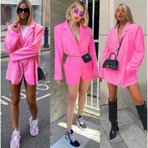 2021 Autumn Womens blazer Women Formal Long Blazers with Shoulder Pad, Solid Color Loose Style Suit Jacket, S/ M/ L