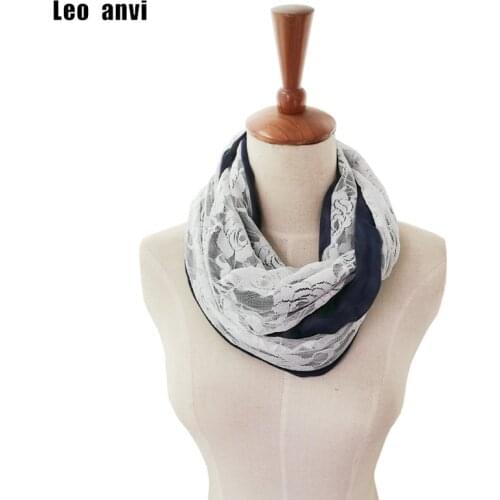 Leo anvi scarves women lace Infinity Scarf tubing for winter Silky Mint Fashion Jersey Knit with White Stretch Lace ring hijab