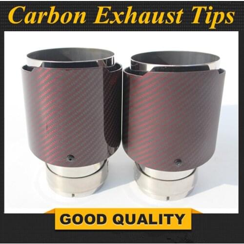 1pcs Car Exhaust Tip/Muffler Universal Modified Tail Pipe 304 Stainless Steel + Red Carbon Fiber Pipe