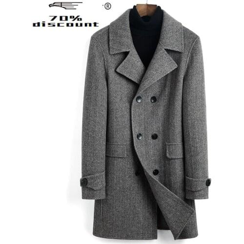 200% Wool Coat Long Jacket Men Spring Autumn Double Breasted Mens Coats and Jackets Abrigo Hombre 2020 9920 KJ4296