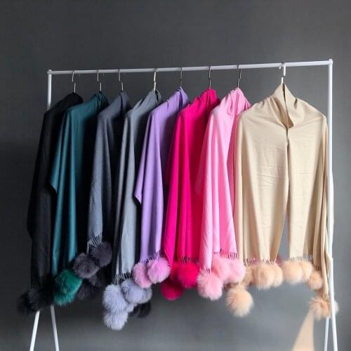 2021 Knit Shawl Scarf Women Soft Warm Luxury Cashmere Capes And Ponchos With Fox Fur Pom Pom Autumn Winter female scarf