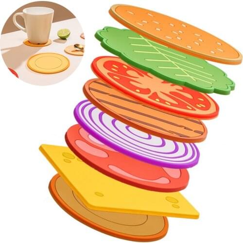 8pcs/set Cute Burger Cup Pad Slip Insulation Hamburger Placemat Coffee Cups Coaster Placemat Home Table Decor for Tableware Mug