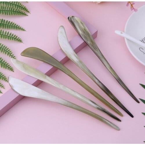 83XC Vintage Hairpin Chinese Ancient Hair Updo Style Retro Natural Ox Horn Headwear