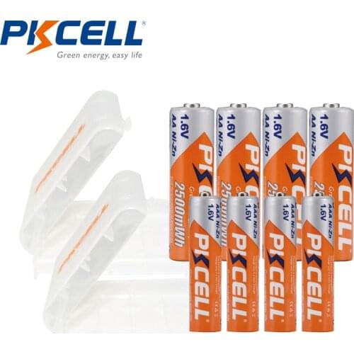 PKCELL 4PC AA 2500mwh battery+4pcs AAA 900mwh 1.6v NI-ZN Rechargeable batteries and 2pcs battery box holder