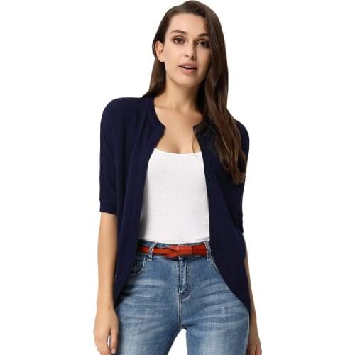 Curlbiuty Womens 1/2 Sleeve Open Front Irregular Hem Hollowed-out Knitwear Coat Soft Comfortable Knitting Fabric