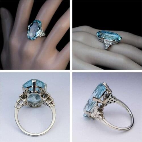 Elegant Wedding Rings Aquamarine Fashion Silver Women Rings Size 6-10 Oval Cut