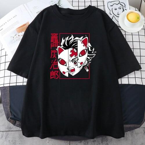 Demon Slayer Kamado Tanjirou Print T Shirt Summer Short Sleeve Loose Oversized Tee Shirts Female Loose Casual Streetwear Tops