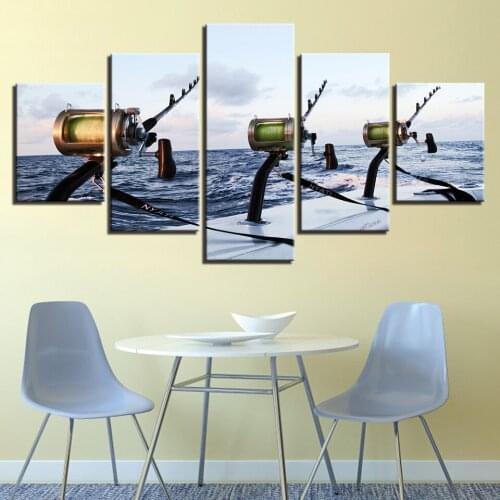 HD Printed 5 Pieces Canvas Stick Fishing In The Sea Painting The Canvas Wall Art Photos For Living Room Modular Room Wall Painti