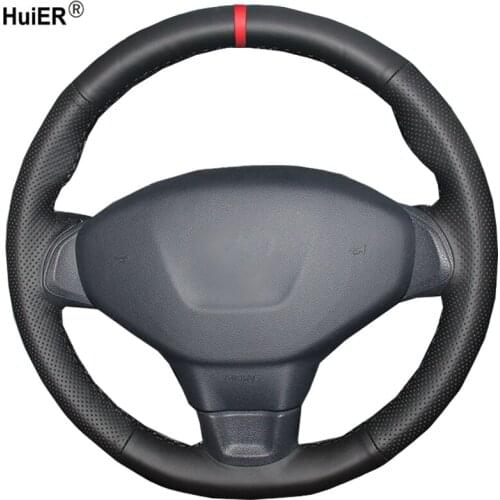 HuiER Hand Sewing Car Steering Wheel Cover Red Marker For Peugeot 301 Wear-resistant Car protector Interior Accessories Parts
