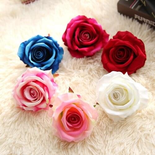 10CM Artificial Flower Red rose heads silk DIY wedding arrangement flowers shop window display hotel wall home decoration 1PC