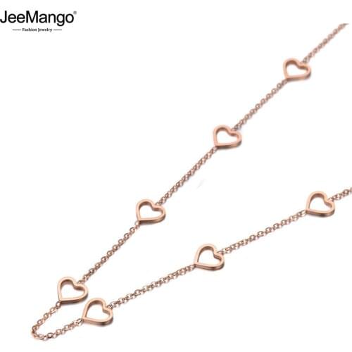 JeeMango Trendy Titanium Stainless Steel CZ Crystal Love Heart Choker Necklaces For Women Girls Charm Pendant Necklace JN19202