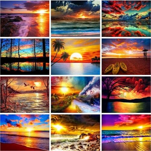 Picture of 5D DIY Diamond Painting Full Square Rhinestone Landscape Mosaic Embroidery Seaside Sunset Rhinestone Craft Kit