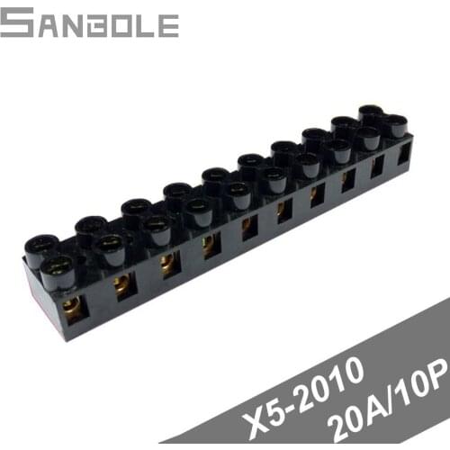 Terminal Blocks X5-2010 20A/10P Black Copper Fixed Type Connector JX5-2010 Base Connection Terminals Plate (10PCS)