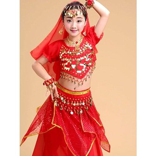 5pcs Girl Belly Dance Costumes for Girls Stage Dance Clothing Performance Kid Dancing Suit Kids Bollywood Belly Clothes Set