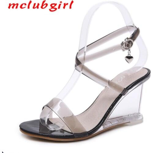 Mclubgirl 2020 Sexy Wedge Sandals Womens Summer Korean-Style Summer Shoes with Buckle Simple Wedge Sandals LFD