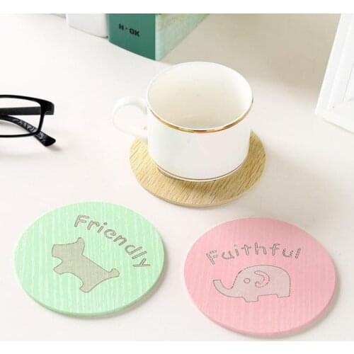 Cute Cartoon Cup Mat Insulation Wooden Coaster Kitchen Anti Scald Non-Slip Bowl Dining Table Mat Free DHL SN3479