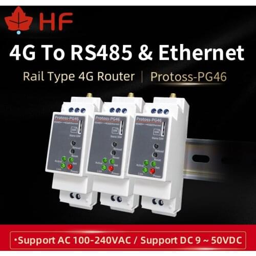 DIN-Rail Serial Port RS485 To 4G LTE-TDD LTE-FDD 3G WCDMA GSM RJ4 Ethernet Converter Server PG46 AC110V~220V DC Support Modbus