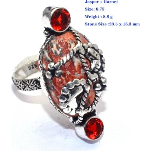 Genuine Amethyst Labradorite Moonstone Ruby Emerald Tiger Eye Turquoise Jasper Onyx Ring Silver Copper , Size : 8.5 & 8.75