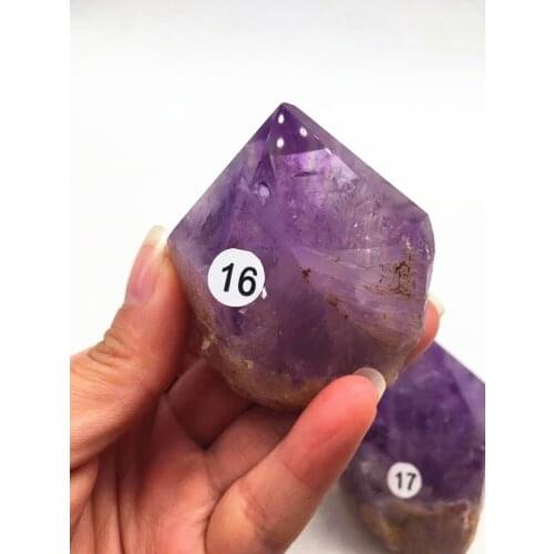 Natural quartz crystal amethyst column hand - polished point chakra