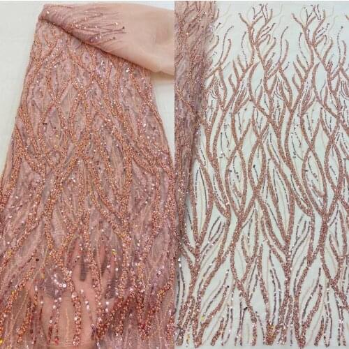 Nigerian Net Lace Fabrics with beads and sequins SYJ-0 High Quality French Tulle Lace Materials African Lace Fabric