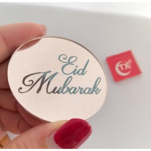 New Muslim Acrylic Cake Toppers Rose Gold Round Baking Islamic Holiday Cake Topper for Eid Mubarak Cupcake Decorations Supplies