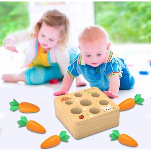 Educational Wooden Toys Carrots Harvest Shape Size Sorting Game Shape Cognition Fine Motor Skill Develop Preschool Learning Toy