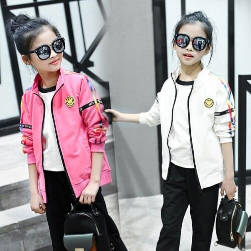 Autumn 2018 New Middle School Children Fashion Trend Cartoon Casual Cotton Trousers Girls Two-piece Set