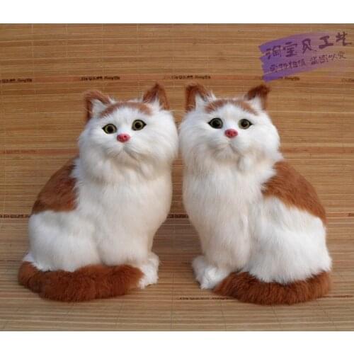 A pair of lovely simulation sitting cat toys polytene&fur yellow&white cat model gift about 18x15x26cm 2033