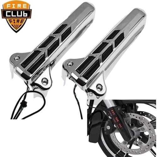 Front Lower Fork Leg Covers Slider LED For Harley Road King Glide Street Glide Electra Glide 2014-2018 LED Turn Signals Light
