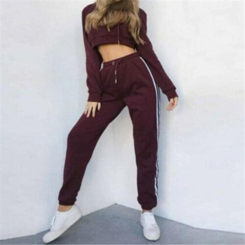 Women Ladies Tracksuit Women Autumn Spring Long Sleeve Crop Hoodies Sweatshirt Side Striped Pants Sets Leisure Wear Casual Suit