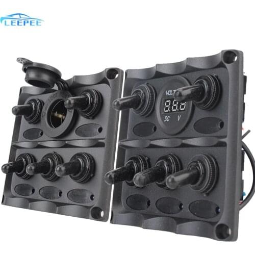 5 Gang DC 12V Waterproof Voltmeter/Cigarette Lighter Plug Car Marine LED Rocker Switch Panel Universal Circuit Breaker