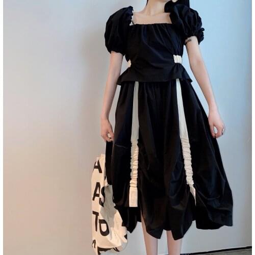 Vintage 2021 Summer New Women Puff Sleeve Black Slim Fashion Dress For Ladies Ddxgz2 5.27