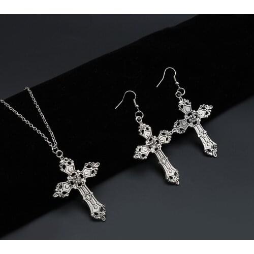 Vintage Gothic Cross Pendant Necklaces Retro Metal Silver Color Women Men Neck Chains Collar Punk Long Chain Neckalce Jewelry