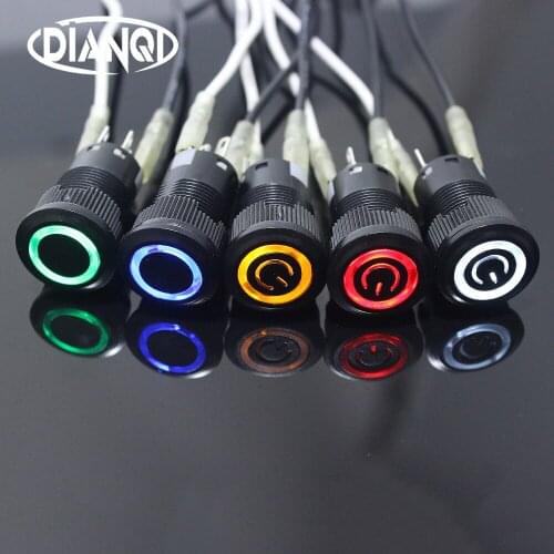 16mm Waterproof Black Push Button Switch with LED Lamp Momentary Latching 1NO1NC PC Power Switches 3V-6V 12V 24V 220V Red Blue