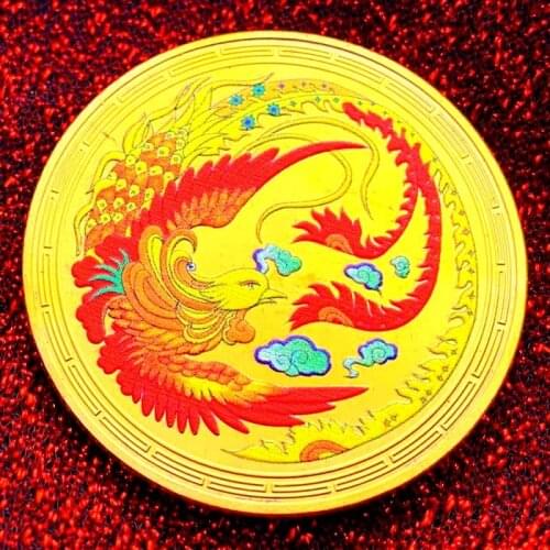Japan Phoenix Nirvana Color Printing Gold-plated Commemorative Coin Hundred Birds Gift Commemorative Coin Lucky Challenge Coin
