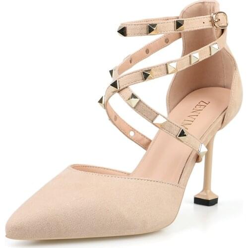 Rivets High Heels Pumps Spring Fall Office Sandals lady Pointed Toe New Women Stilettos Breathable Woman Shoes Party Wedding