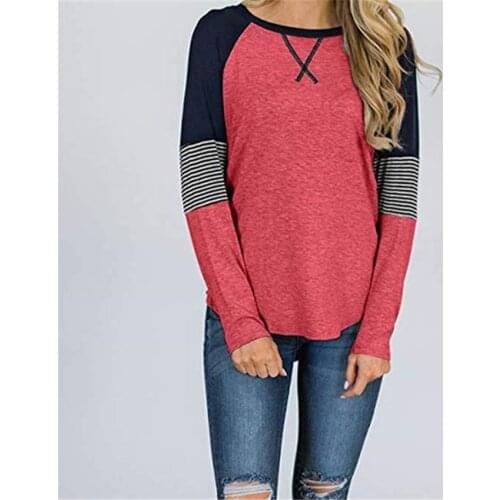 Raglan Sleeve Tee Shirt Women Soft Spring Autumn Tops Tee Casual Striped O-neck T-shirt 2020 New Plus Size T Shirt Patchwork Tee